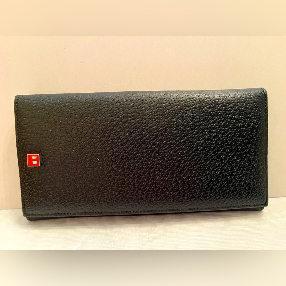 Black Textured Leather Long Wallet